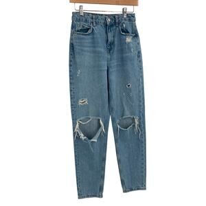 Zara High Rise Tapered Straight Jeans Light Wash Distressed Women’s Size 2 26